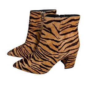 ANTONIO MELANI Booties 6.5 Lindzay Tigress Calf Hair Zebra Side Zip Leather Sole